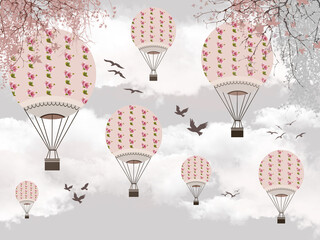 Fototapety  soft pink balloons on a light grey background of the sky