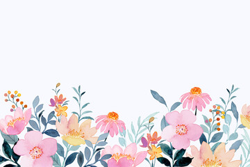 Fototapeta na wymiar Watercolor pink floral garden background
