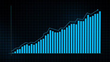 3D rendering of growing line graph of digital income growth chart