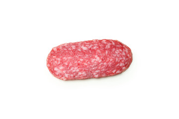 Slicing sausage salami isolated on white background