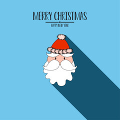 santa claus with long shadow,with christmas and happy new year greetings,minimal style background and greeting card,vector illustration