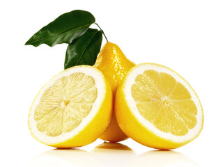 Lemon Fruit with Leaves on white Background Isolated