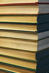 Stack of battered old books.Retro library and books.