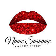 Makeup artist logo. Illustration of lips with glitter.