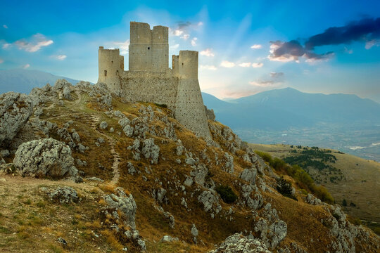 Rocca Calascio Castle at sunrise near l'Aquila, Italy