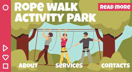 Obraz premium People walking in activity park on website interface, flat vector illustration.