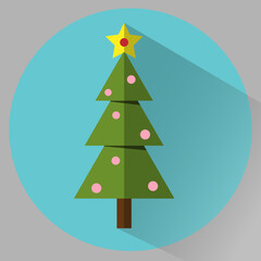 Vector Christmas tree flat icon with long shadow. Christmas card