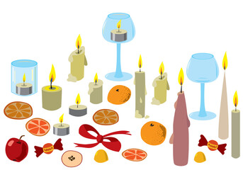 Candles and decor on a white background.