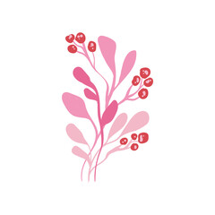 Pink floral elements. Flower and green leaves.Modern trendy Matisse minimal style.  Floral poster, invite. Vector arrangements for greeting card or invitation design