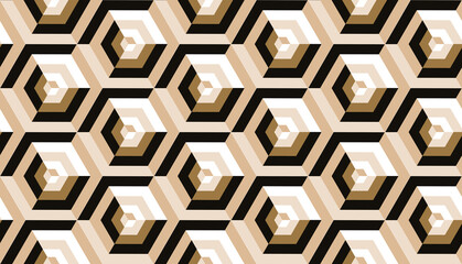 geometric cubes hexagons seamless pattern in ivory gold shades