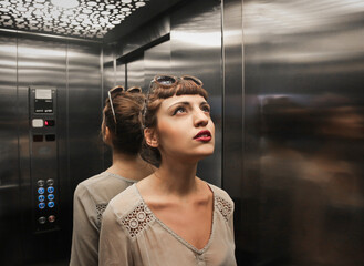 young woman in the elevator