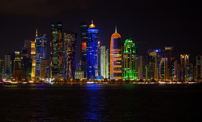 Obraz premium background image of qatar's capital city landmark during sunset. tourist destinations