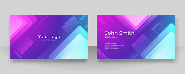 Obraz na płótnie Canvas Modern elegant blue purple vibrant vivid gradient business card template with square abstract shapes. Creative luxury and clean business card template with corporate concept. Vector illustration