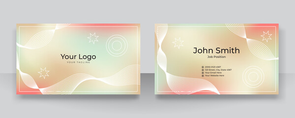 Fototapeta premium Modern elegant soft pastel yellow beige orange business card template with wave lines. Creative luxury and clean business card template with corporate concept. Vector illustration
