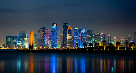 Fototapeta na wymiar The skyline of Doha city center during evening, Qatar