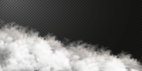 White smoke puff isolated on transparent black background. PNG. Steam explosion special effect. Effective texture of steam, fog, smoke png. Vector illustration	