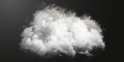 White smoke puff isolated on transparent black background. PNG. Steam explosion special effect. Effective texture of steam, fog, smoke png. Vector illustration  © Sergey