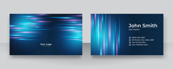 Modern colorful blue technology business card. Creative luxury and clean business card design template. Elegant background with abstract geometric lines shiny. Vector illustration