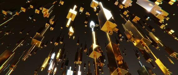 Investment abstract background. Growth concept. Golden financial elements on dark background.