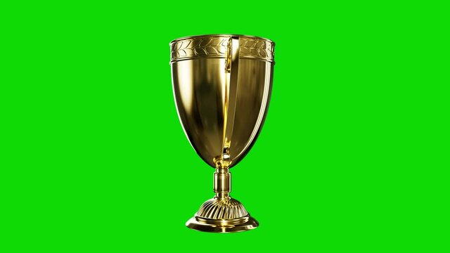 cute golden champions bowl on green screen , isolated