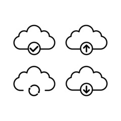 Flat cloud storage vector icon set for web design. Cloud storage technology. Digital download.
