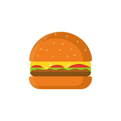 Hamburger vector illustration on white background. Vintage  closeup of hamburger. Isolated vector illustration.