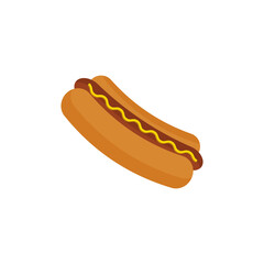Hot dog flat vector icon on white background. Retro cartoon illustration with hot dog. Flat vector illustration.