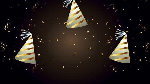 happy new year animation with party hats