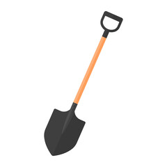 Shovel flat vector icon on white background. Retro cartoon icon with shovel on white background. Design element.