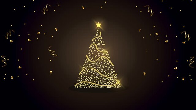 happy merry christmas animation with golden tree
