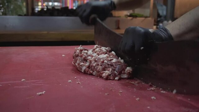 mincing meat in traditional way