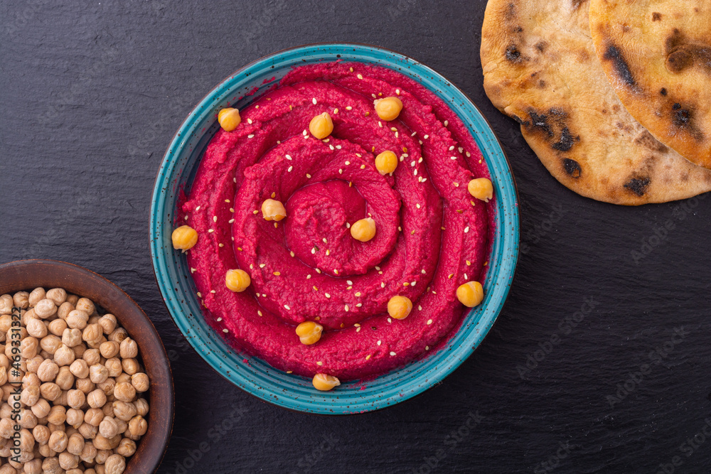 Canvas Prints Declicious food from chickpea - beetroot hummus