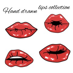 Obraz premium Vector hand drawn red lips isolated on white background