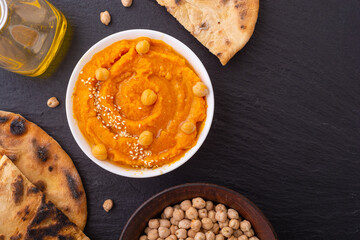 Declicious food from chickpea - pumpkin hummus