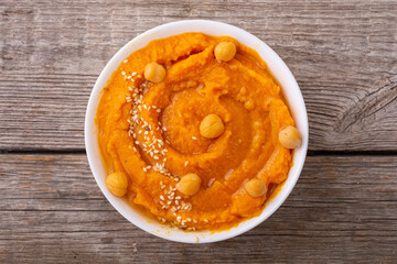 Declicious food from chickpea - pumpkin hummus