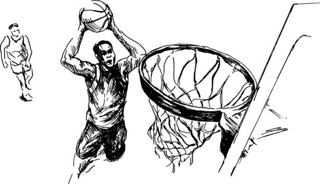 Hand sketch of a basketball player. Vector illustration.