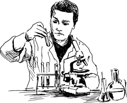 Hand sketch of a scientist. Vector illustration.