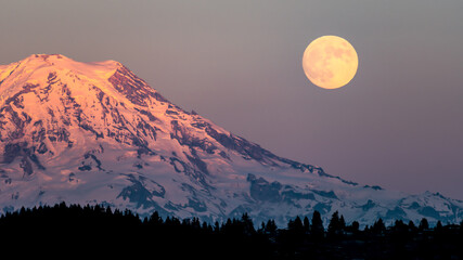 full moon over Mt Rainier  - Powered by Adobe