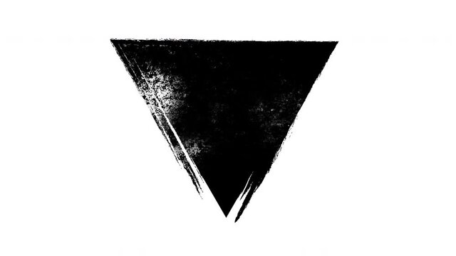 Abstract grunge dirty monochrome triangle shape on white background. Scratched damaged dynamic element in trendy vintage stop motion style. Seamless loop animation for design banner, stamp.