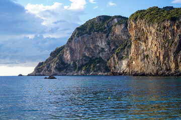 Fototapeta na wymiar cliffs near Agios Petros beach in Paleokastritsa on Corfu Island, Greece