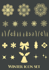冬に使えるアイコンセット：レース・雪の結晶・植物・ヒイラギ・リボン・光など