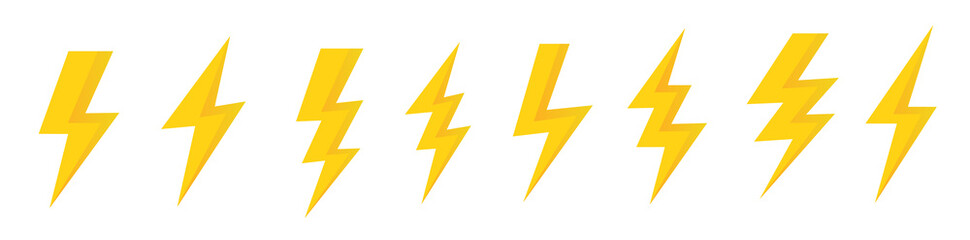 Set lightning bolt or thunder icons set. Vector illustration set