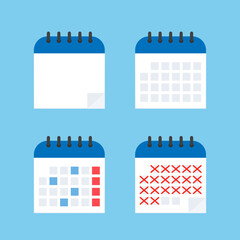 Collection of calendar isolated on a blue background.