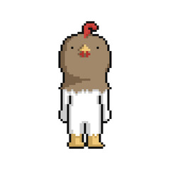 Pixel cartoon funny rooster on a white background. - 469332581