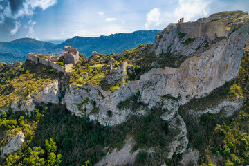 French medieval castle aerial shot