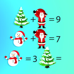 New Year's riddle. Christmas puzzle. Mathematical counting game for children and adults. Vector