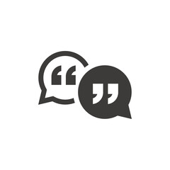 Speech bubble with quotes black vector icon. Chat, messaging or texting symbol with quotation mark and two bubbles.