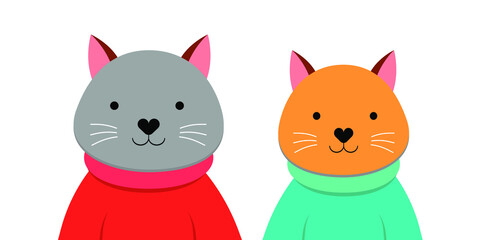 Cartoon cats gray and  ginger red isolated vector illustration
Cat vector breeds cute pet animal set illustration. 