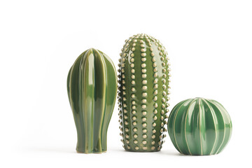 Porcelain decorative cacti on white background