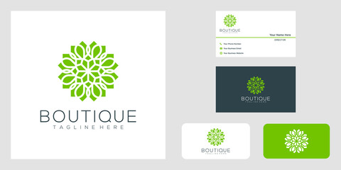 Yoga classes logo design made with leaves and flowers with simple lines